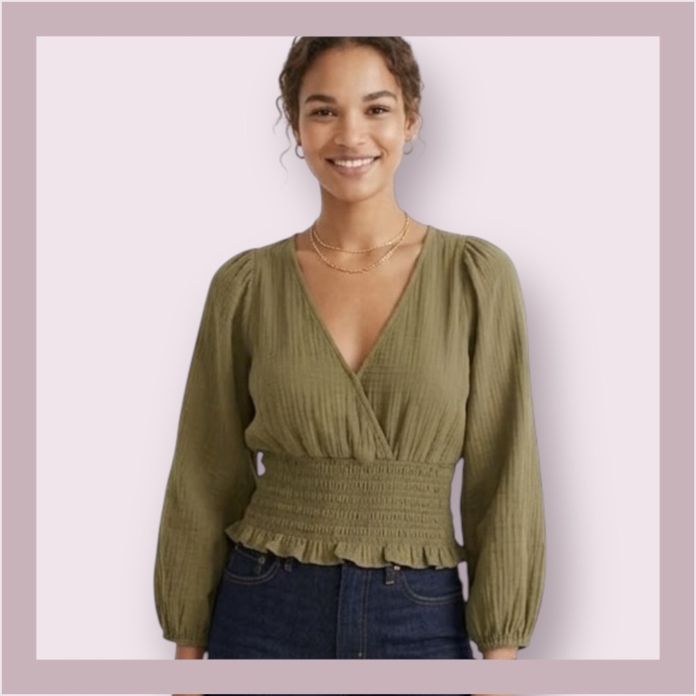 Madewell Lightspun Julianne Smocked-Waist Top